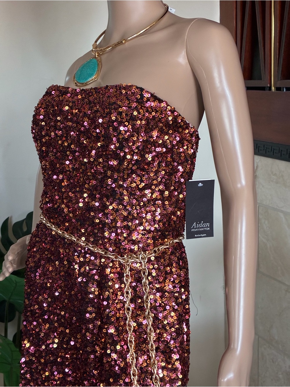 NWT Aidan Mattox Strapless Sequin Romper - Rose Gold / Copper - Size [10] - Picture 4 of 6